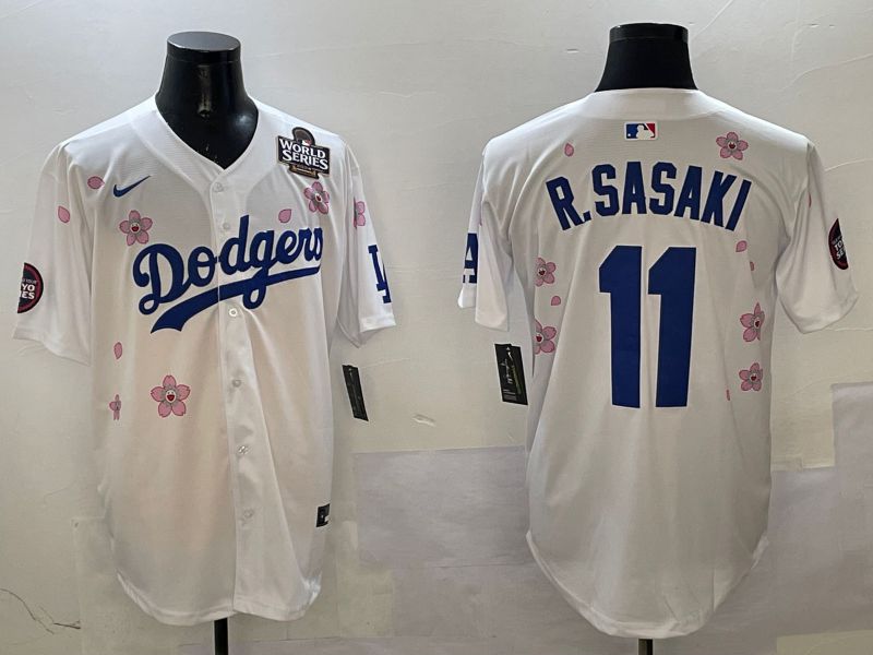 Men Los Angeles Dodgers #11 R.Sasaki White Sakura Edition 2025 Nike MLB Jersey style 3->los angeles dodgers->MLB Jersey